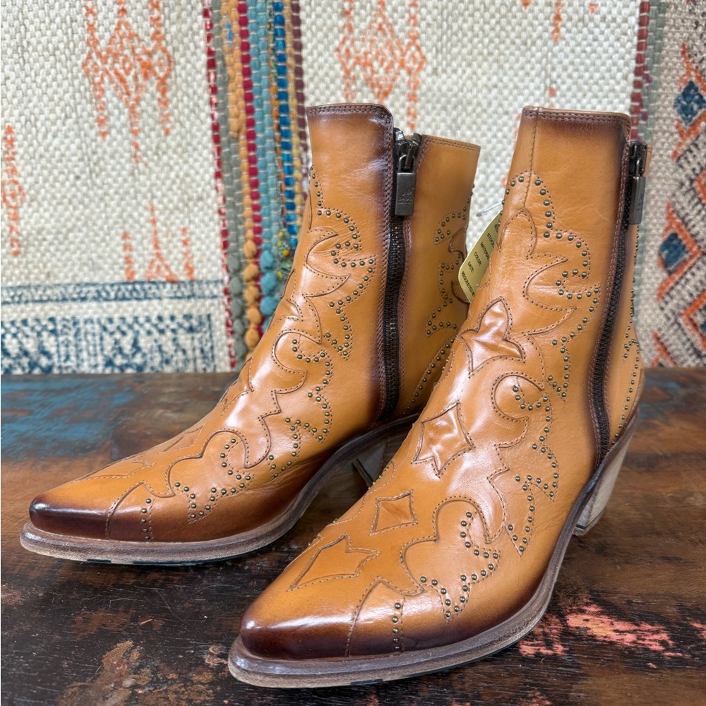 Jo Ghost cognac leather studded boots. New with tags.